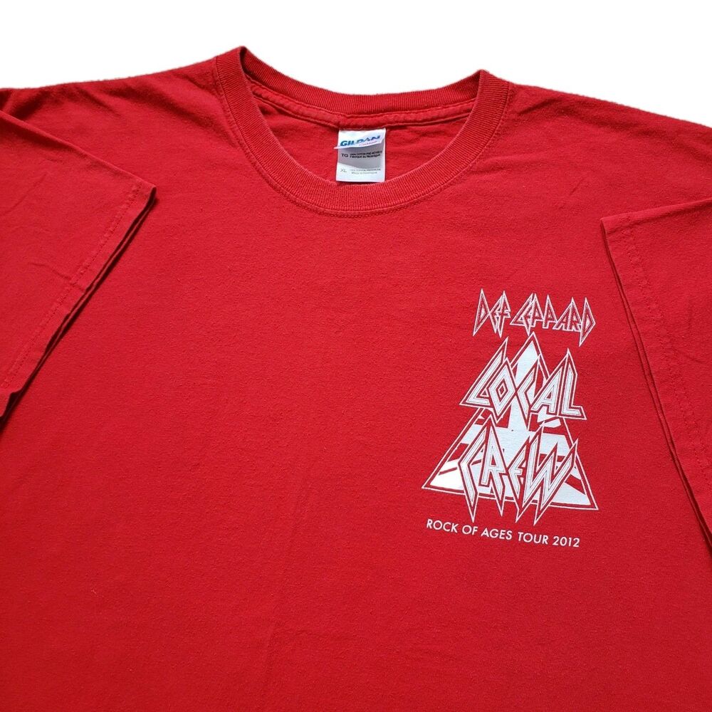 2012 Def Leppard Rock Of Ages Tour Sz XL Mens Red Double Side Local Crew T-Shirt